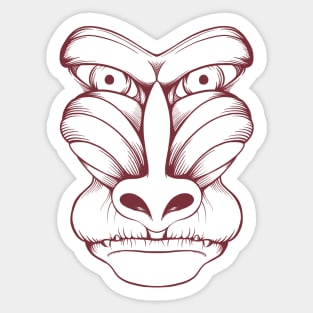 Baboon dark red line art Sticker